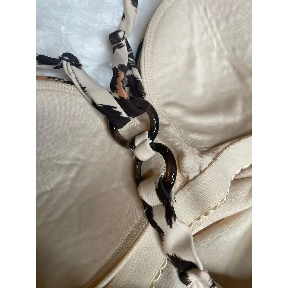 Kona Sol Leopard Print Ruched One Piece Swimsuit Side Tie Detail Size Large - Picture 7 of 8